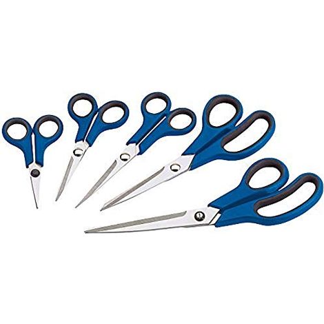 Draper 75552 Set di forbici per uso domestico, con impugnatura morbida, 5 pezzi, blu (1/2)