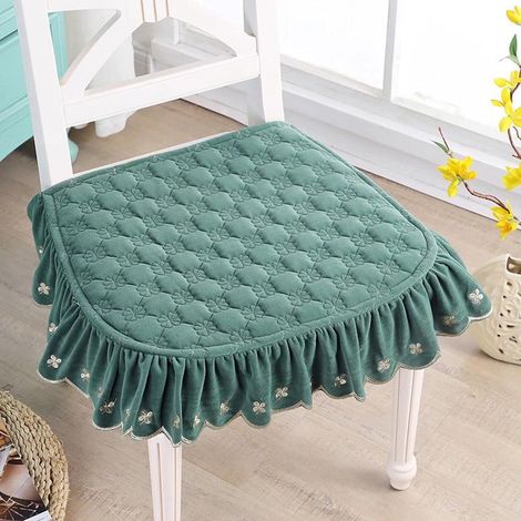 Lot de 4 Coussin de Chaise avec Volant, Coussin pour Chaise de Salle a Manger, Galette De Chaise avec Attaches,Décorat Houss de Coussin De Siège de Cuisine Antidérapants Lavable Vert Foncé (1/5)