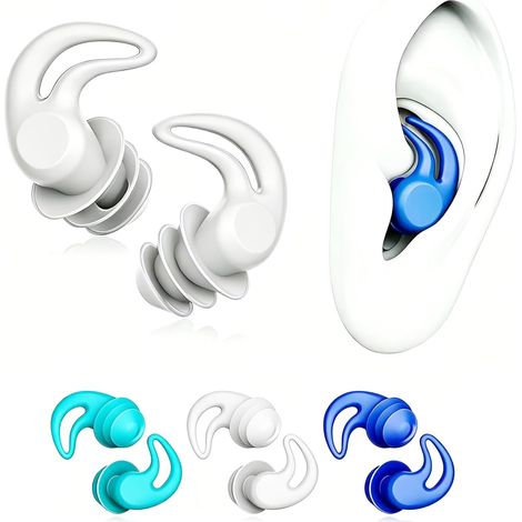 Bouchons d'oreille de natation pour adultes - En silicone souple imperméable et réutilisable - Protection pour la douche, la natation, le surf, le norkelling et d'autres sports nautiques (bleu (1/5)
