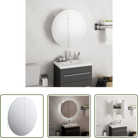 Spiegel - Badezimmerschrank mit Rundem Spiegel & LED Weiß 40x40x17,5 cm (1/5)