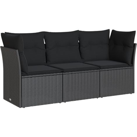 Maison Exclusive - 3-tlg. Garten-Sofagarnitur mit Kissen Schwarz
