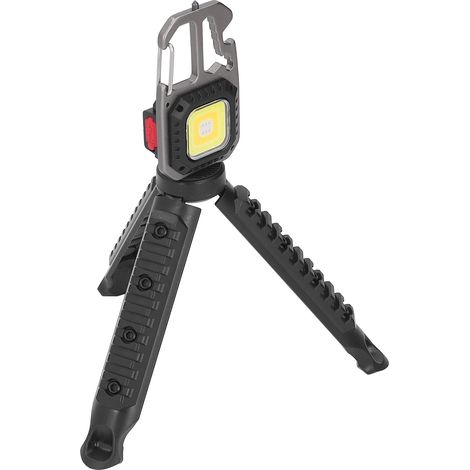 Kompakte COB-Taschenlampe, 3 Leuchtmodi, wiederaufladbar, multifunktional, silber und schwarz, tragbar, mit Stativ für Camping (1/5)