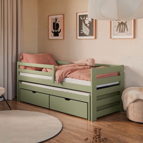 Letto 90x200 con rete a doghe letto estraibile e cassetti Jordan Oliva (1/3)