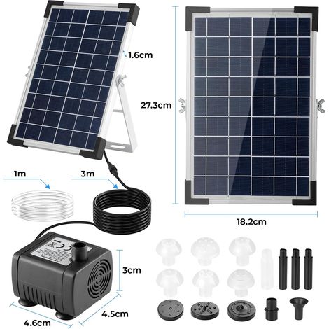 Tlgreen – Fontaine solaire 9V/5W 250L/h – Pompe à eau silencieuse pour bassin – 9 buses – Débit élevé – Câble 3,25m pour installation flexible