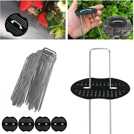 Lot de 100 piquets jardin U 15 cm – Galvanisés – Avec 20 rondelles – Fixation bâche, tente, toile paillage (1/4)