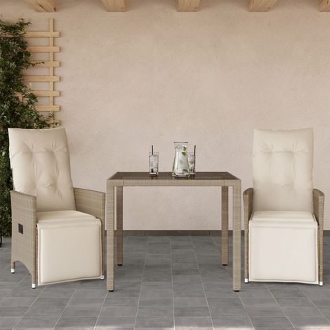 Ensemble de bistro de jardin 3 pcs-Salon de jardin bistro coussins beige poly rotin 431587 (1/5)