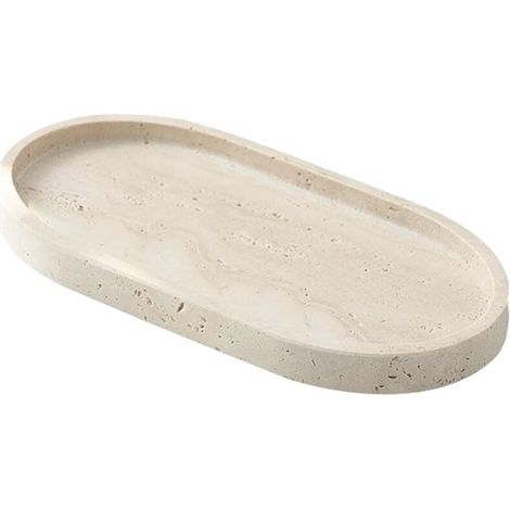 Bardusch-Plateau marbre naturel ovale beige – parfums/bougies/clés – salle de bain/salon – finition noble (1/5)
