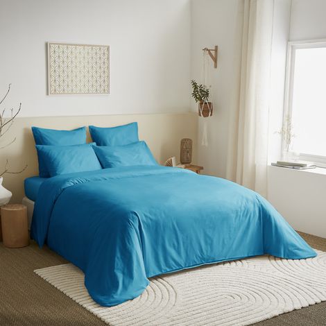 Pack complet 6 pièces unicolore Turquoise housse de couette pour lit 160 x 200 cm