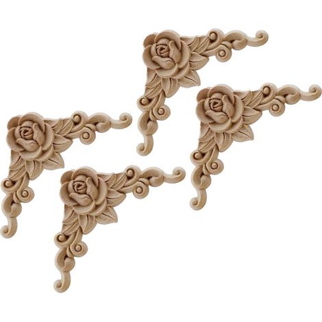 4 X Applique décorative d'angle en bois sculpté pour meubles, moulures, autocollant décoratif Fk-FFY (1/4)