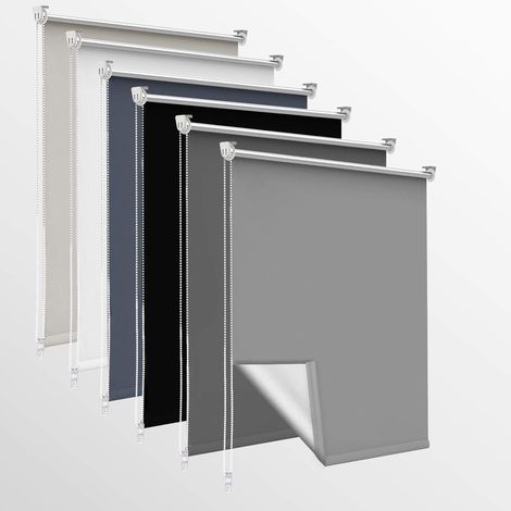 Store Occultant sans Perçage, 90l x 100L cm(Largeur du Tissu 90cm) Rideaux avec Revêtement d'argent, Isolation Thermique, Installation Simple, pour Chambre, Salon, Gris Clair 35l cm