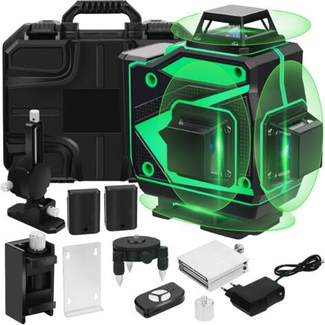 Nivel láser autonivelante de 360°, nivel láser verde 4D de 16 líneas, línea horizontal y vertical, batería recargable 2 (1/5)