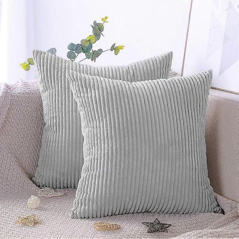 Lot de 2 housses de coussin décoratives 50 x 50 cm, velours uni, doux et moelleux, gris (1/4)
