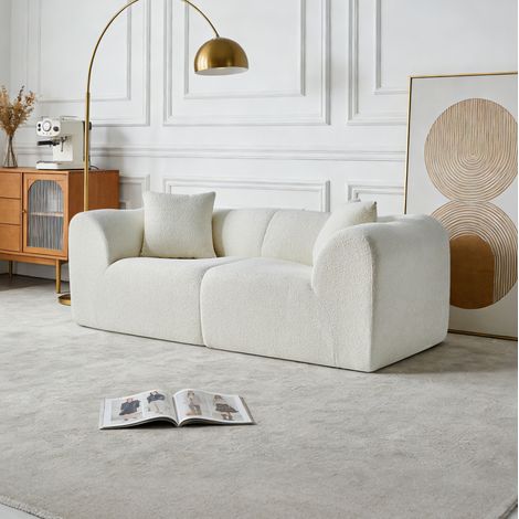 Canapé 2 places 193x87x67 cm, compact, avec coussins, mousse haute densité, velours beige (1/5)