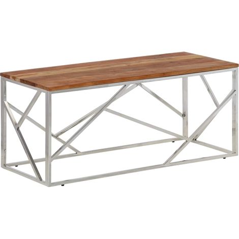 Maison Exclusive - Couchtisch Silbern Edelstahl und Massivholz Ak (1/5)