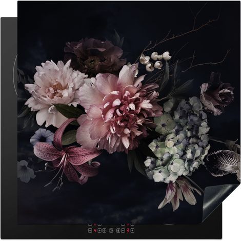 Induction Hob Protector Flowers - Vintage - Pastel - Pink - White 78x78 cm