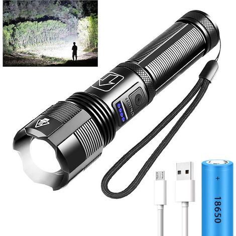 LED-Taschenlampe aufladbar, 2000 Lumen, wasserdichte Taschenlampe mit Zoom und 5 Lichtmodi, für Camping, Angeln, Notfall und Outdoor (1/5)