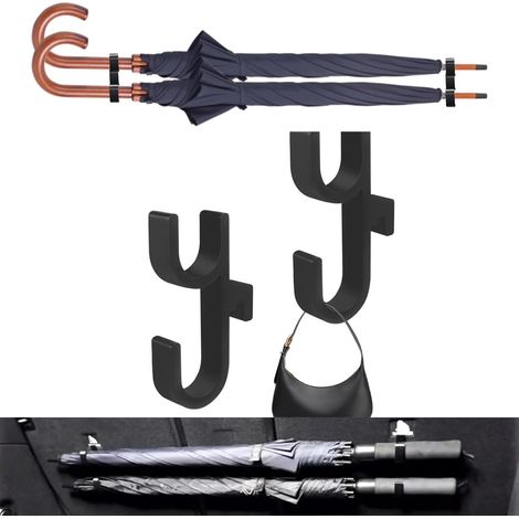 Soporte para paraguas de coche, 2 piezas. Soporte para paraguas de maletero, gancho para paraguas de maletero para SUV, coche, camión (negro). (1/5)