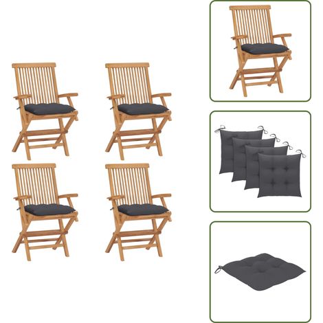 Chaises de jardin et coussins anthracite lot de 4 Bois de teck - Chaise De Jardin - Mobilier De Jardin - Chaise En Bois - Terrasse - Jardin (1/5)