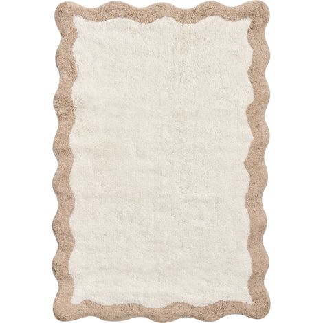 Alfombrilla de baño moderna de algodón rectangular 60 x 90 cm patrón geométrico accesorios de baño beige y marrón Nangal (1/5)