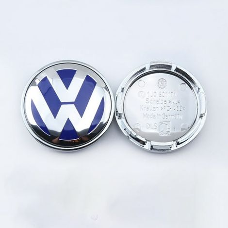 Enjoliveurs (lot de 4) compatibles avec les jantes Volkswagen standard de 56 mm. Cache-moyeux avec logo de voiture et enjoliveurs personnalisés. (1/4)