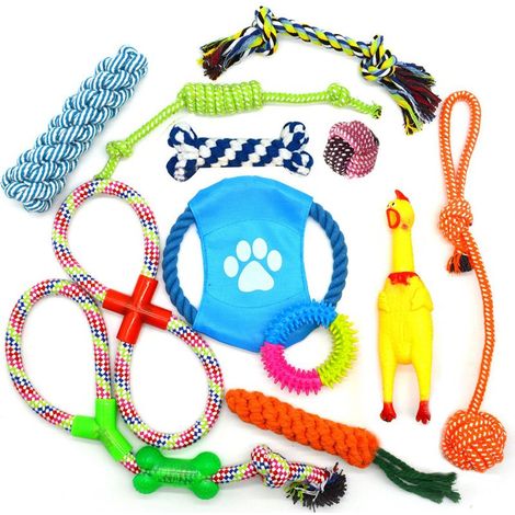 Ensemble de 12 jouets pour chiens avec sac de rangement pour favoriser le développement cérébral et l'hygiène dentaire. (1/5)