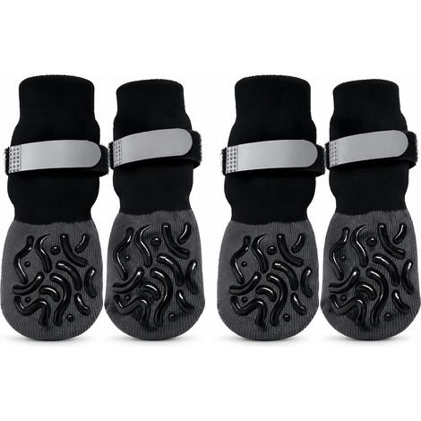 4 Pièces Chaussettes Antidérapantes pour Chien et Chat, Protège Pattes avec Motifs Silicone Double Face, Réglables Chaussettes pour Petits Chiens, Chiens Moyens et Chats, Sangle Ajustable, Taille M (1/5)