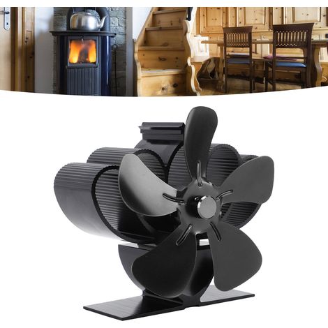 Ventilateur de cheminée, ventilateur thermique, chauffage au poêle à pétrole, poêle à bois, ventilateur thermique auto-générateur, noir (1/5)