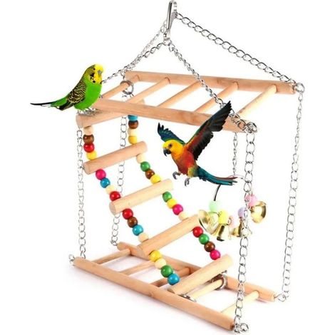 Aire de jeux pour oiseaux, pont suspendu en bois, échelle suspendue pour animaux de compagnie, escaliers, balançoire d'escalade, jouet à double couche pour oiseaux, perruches, hamsters, perruches ondu (1/5)