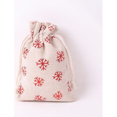 Sacs en lin, lot de 10, sacs en jute avec cordon de serrage, imprimé étoiles, sacs cadeaux de Noël, sacs en toile de jute, sacs en tissu, sacs cadeaux suspendus, flocon de neige, rouge, 13 × 18 cm (1/4)
