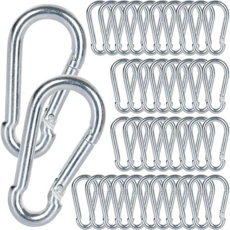 M5 Mousqueton, 60 PCS Mousqueton de Fixation pour Charges Lourdes - Mousqueton en Acier Inoxydable Capacité de Charge de 100 kg/220 lb, 304 Crochet Mousqueton Balancoire - 50mm x φ5 mm