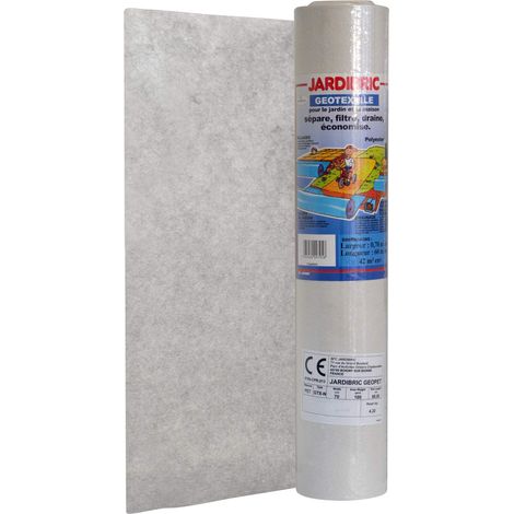 Rouleau Géotextile Jardibric en Maille Anti Mauvaises Herbes Polyester 100 GR/m² 0,70 X 60m empêche le mélange du terrain naturel avec le sable ou les graviers de vos allées de jardin (1/2)
