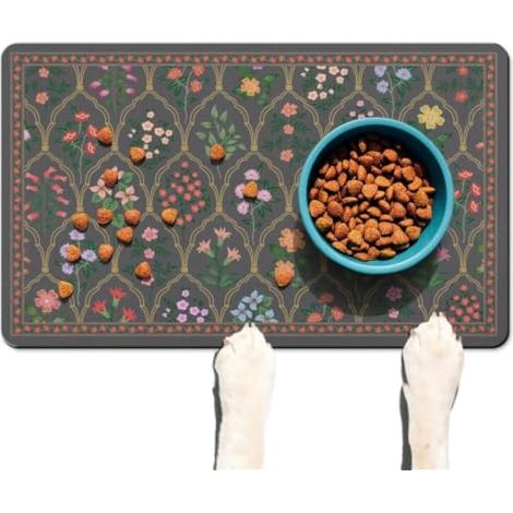 Tapis absorbant pour gamelle pour chien et animal domestique pour nourriture et eau, tapis d'alimentation pour animaux de compagnie avec envers en caoutchouc antidérapant, tapis de nourriture pour (1/5)