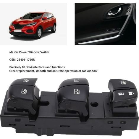 Interrupteur de Vitre Électrique Maître Gauche pour Kadjar (2015-2019) - OEM 25401-1766R, Noir, Commande des Vitres