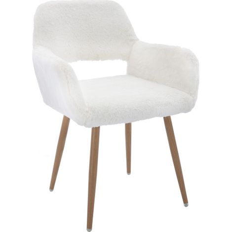 Chaises HengMing fausse fourrure douce, style mid-century rétro, pieds acier laqué stables, salle à manger chic, assise confortable et élégante (1/5)