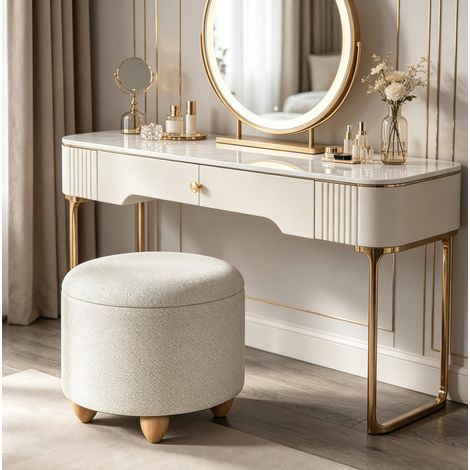 Pouf contenitore rotondo con vassoio in lino 39 cm OKMYHOME (1/5)