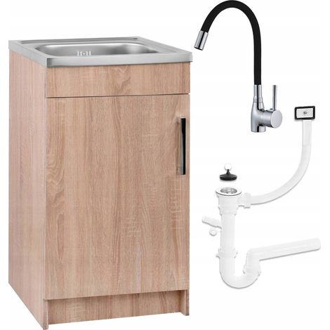 Meuble de cuisine Sonoma 50 - Marron - Profondeur 40 cm - Évier - Robinet de cuisine