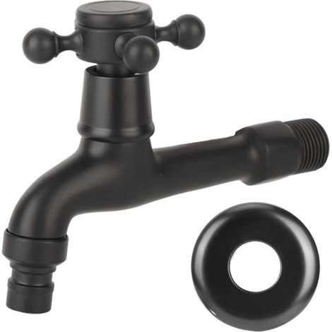 Rubinetto singolo retrò per bagno freddo, rubinetto per lavabo a parete in ottone anticato, attacco G1/2 pollice, rubinetto a parete con maniglia a croce, nero (1/4)