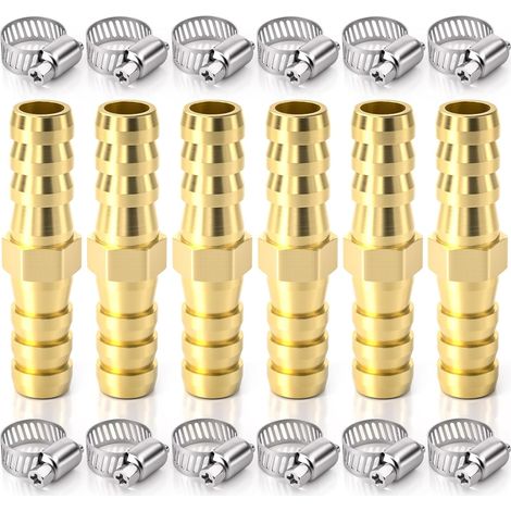 Lot de 6 raccords cannelés 10 mm 2 voies en laiton droit avec 12 pinces (1/5)