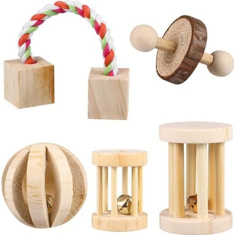 POPETPOP en bois jouets soins des dents naturel balle molaire exercice pour lapin rats cochon d\'Inde et autres petits animaux (1/4)
