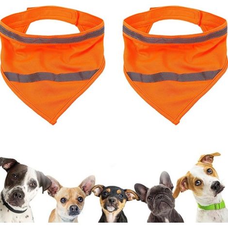 Lot de 2 bandanas réfléchissants réglables pour chien, haute visibilité, pour promenade et camping, sécurité dans l'obscurité, rouge-orange, taille L (1/5)