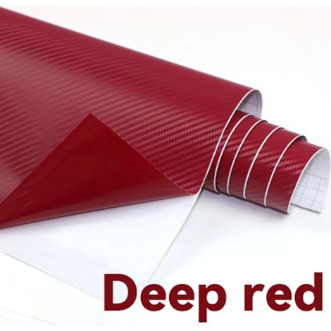 (Rouge foncé - 50 x 150 cm) Film adhésif vinyle imitation fibre de carbone 3D, imperméable, pour voiture et moto. Convient pour la personnalisation de votre véhicule. (1/4)