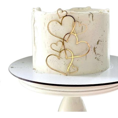 Décorations de gâteaux de mariage et d'anniversaire en acrylique en forme de cœur doré et argenté (1/4)