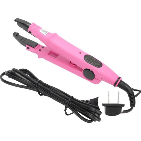 Fer à repasser professionnel pour extensions capillaires, outil de coiffure connecteur de cheveux rose 110-240V prise US. (1/5)