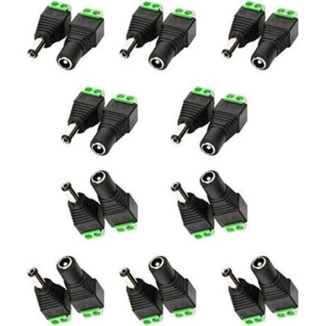 5,5mm x 2,1mm DC Femelle DC Mâle Adaptateur 12V DC Jack Connecteur Prise DC Fiche DC Tonneau pour Caméra CCTV LED Strip Bande LED ou d'autres Dispositifs de DC 5V-24V (10Femelle + 10mâle) (1/5)