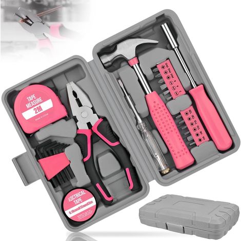 Lot de 24 Kit d’Outils Rose avec Clé Allen, Tournevis et Pince, Boîte à Outils Bricolage Compacte pour Femmes, Caisse à Outil Réparation Domestique, Outils Entretien de Maison pour Bureau,École,Garage (1/5)