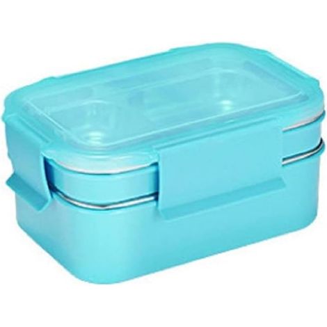 Boîte à lunch double couche en acier inoxydable (bleu)
