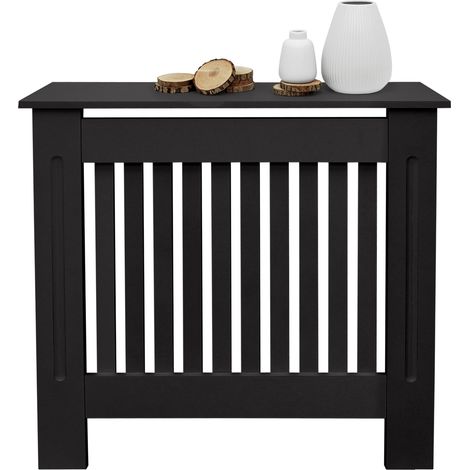 ECD Germany Copritermosifone MDF 78x19x82 cm Rivestimento del Radiatore Verniciato Nero Copertura del Radiatore Stile Casa di Campagna Copricalorifero Coperchio Radiatore in Legno Protezione