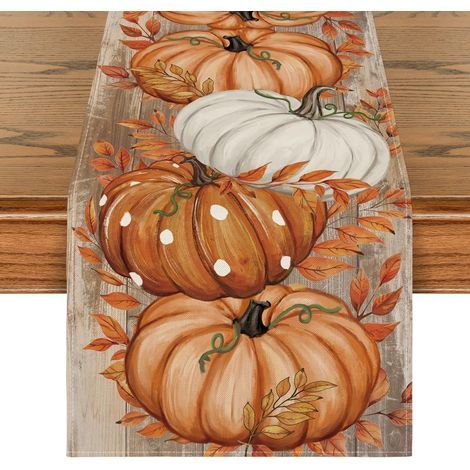 Runner da tavolo autunnale con foglie e zucche, decorazione stagionale per la tavola della cucina, decorazione per feste al coperto, 33120 cm