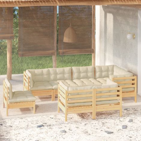 Muebles de jardín 8 pzas y cojines madera maciza de pino crema vidaXL (1/5)