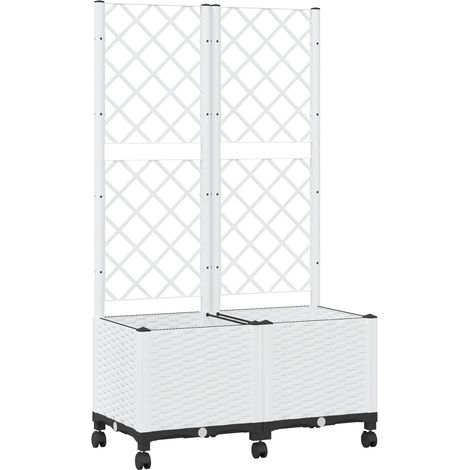 Jardinera con enrejado y ruedas Blanco 80 x 40 x 146 cm PP vidaXL